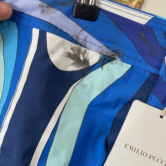 Emilio Pucci Blue and Gray Board Shorts with Wave Pattern - Picture 3 of 5